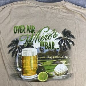 Newport Blue "Over Par Where's The Bar" Beige Tshirt Adult XL Beer Golf *READ*